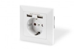 DIGITUS inbouw Steckdose 250V + 2 x USB A, weiß