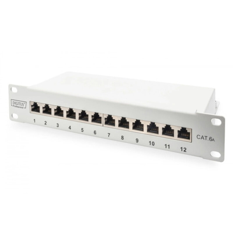 DIGITUS Cat.6A Patch Panel, afgeschermd, 12-Port, 10, grijs
