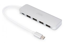 DIGITUS USB-C-Hub 4-Port 3.0->4xA3.0 1xC-PD intgr.Kabel wei
