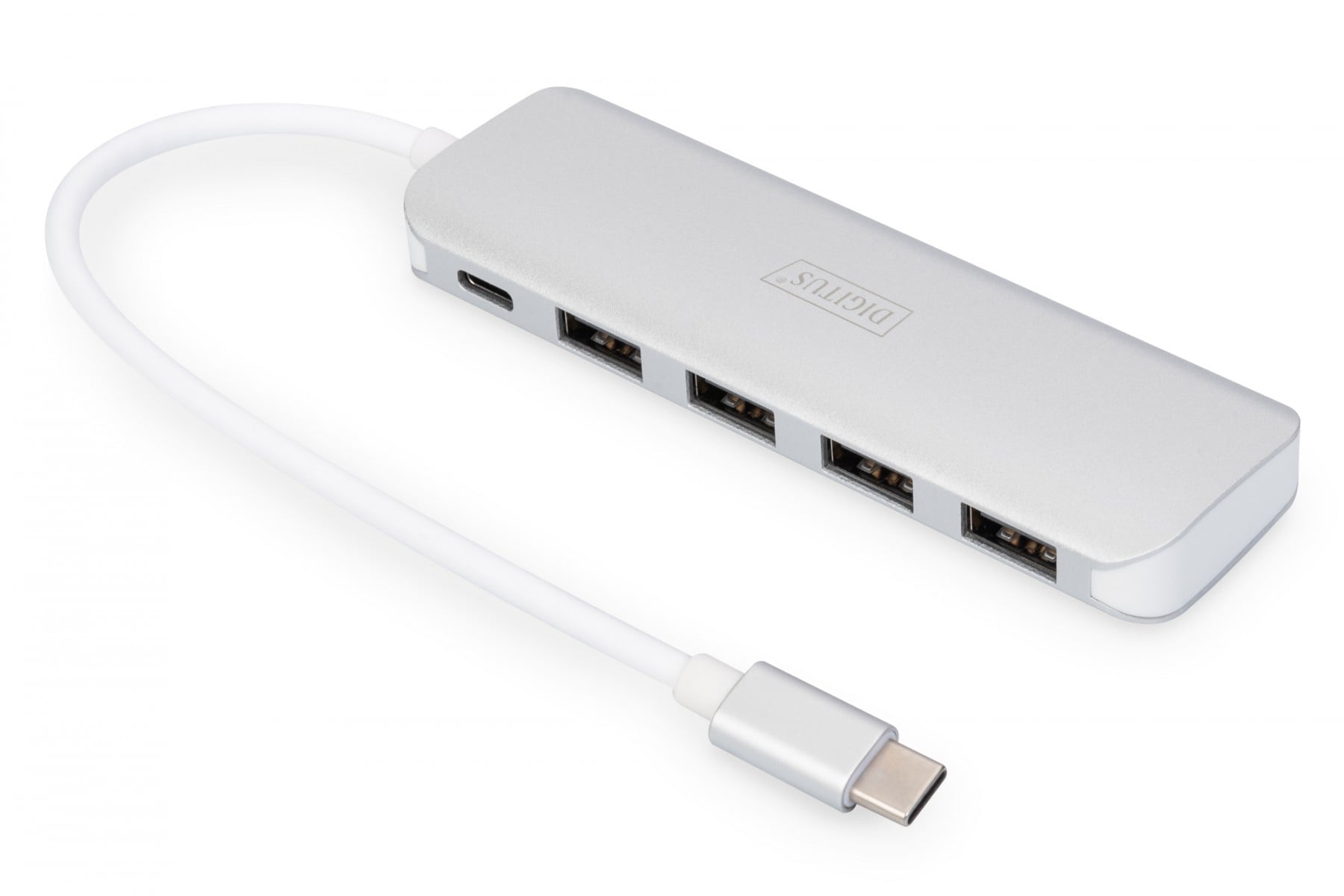 DIGITUS USB-C-Hub 4-Port 3.0->4xA3.0 1xC-PD intgr.Kabel wei