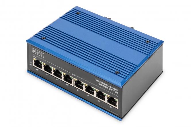 DIGITUS Switch Ind. 8-Port Gigabit Unmanaged blauw