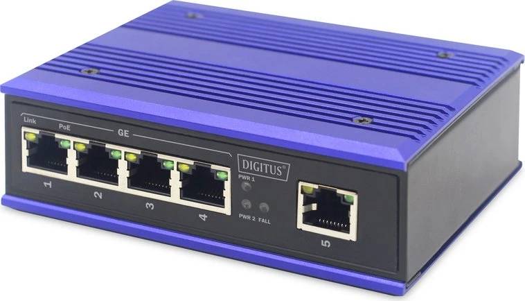 DIGITUS Switch Ind. 4-Port Gigabit 30W PoE Unmanaged blauw