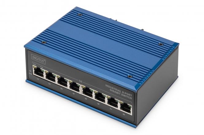 DIGITUS Switch Ind. 8-Port Gigabit 30W PoE Unmanaged blauw