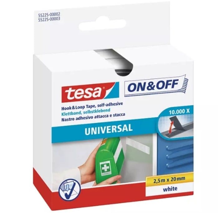 tesa ON&OFF universele Klettband weiß 2,5m 20mm