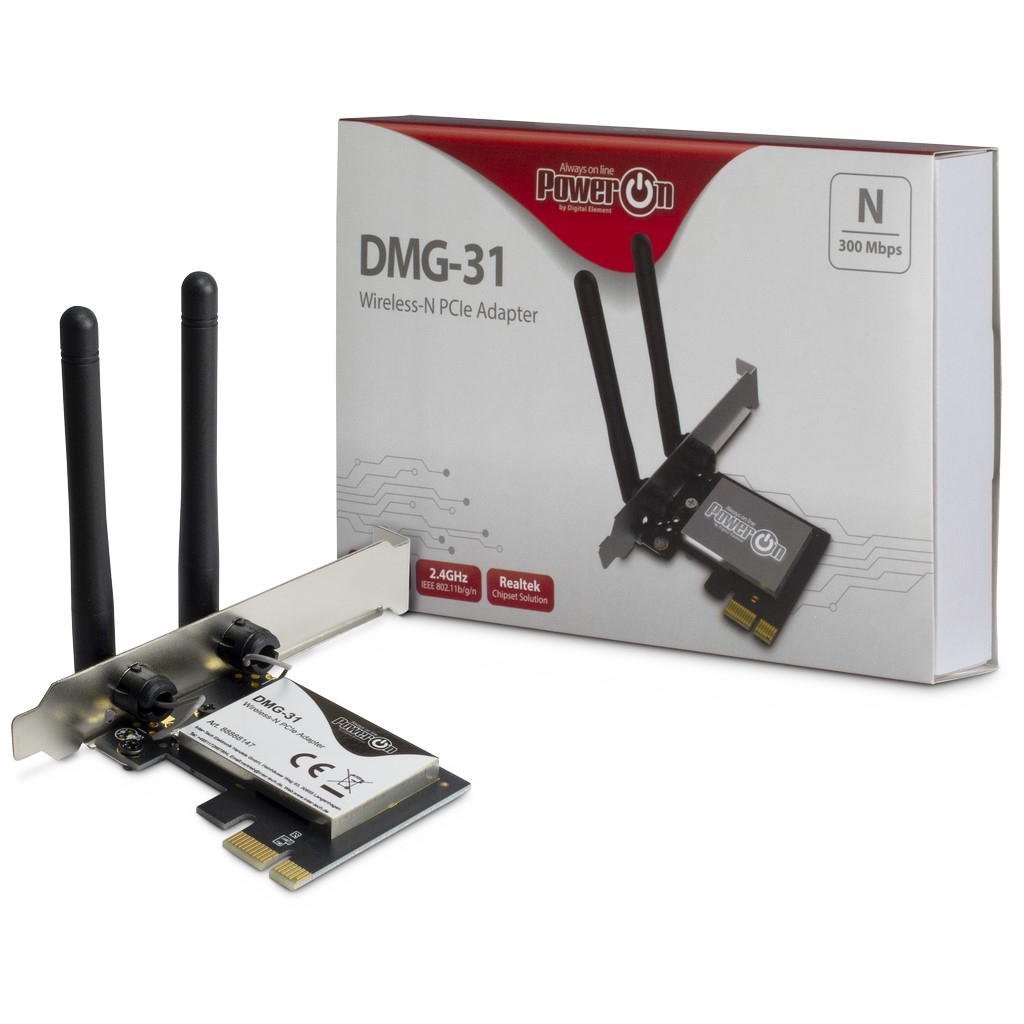 Inter-Tech Wi-Fi 4 PCIe Adapter DMG-31 2T2R Antenne 300Mbps retail