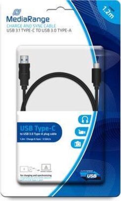 MediaRange Lade- & gegevenskabel USB 3.0 auf USB Type-C 1.2m zwart