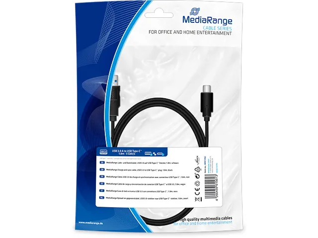 MediaRange Lade- & gegevenskabel USB 3.0 auf USB Type-C 1.8m zwart