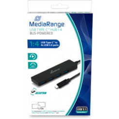 MediaRange USB 3.0 HUB 1:4 Type-C auf USB bus-powered zwart