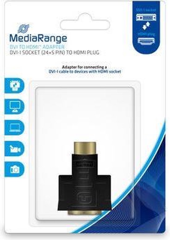 MediaRange DVI-I verloop stekker (24+5-polig)/HDMI stekker zwart