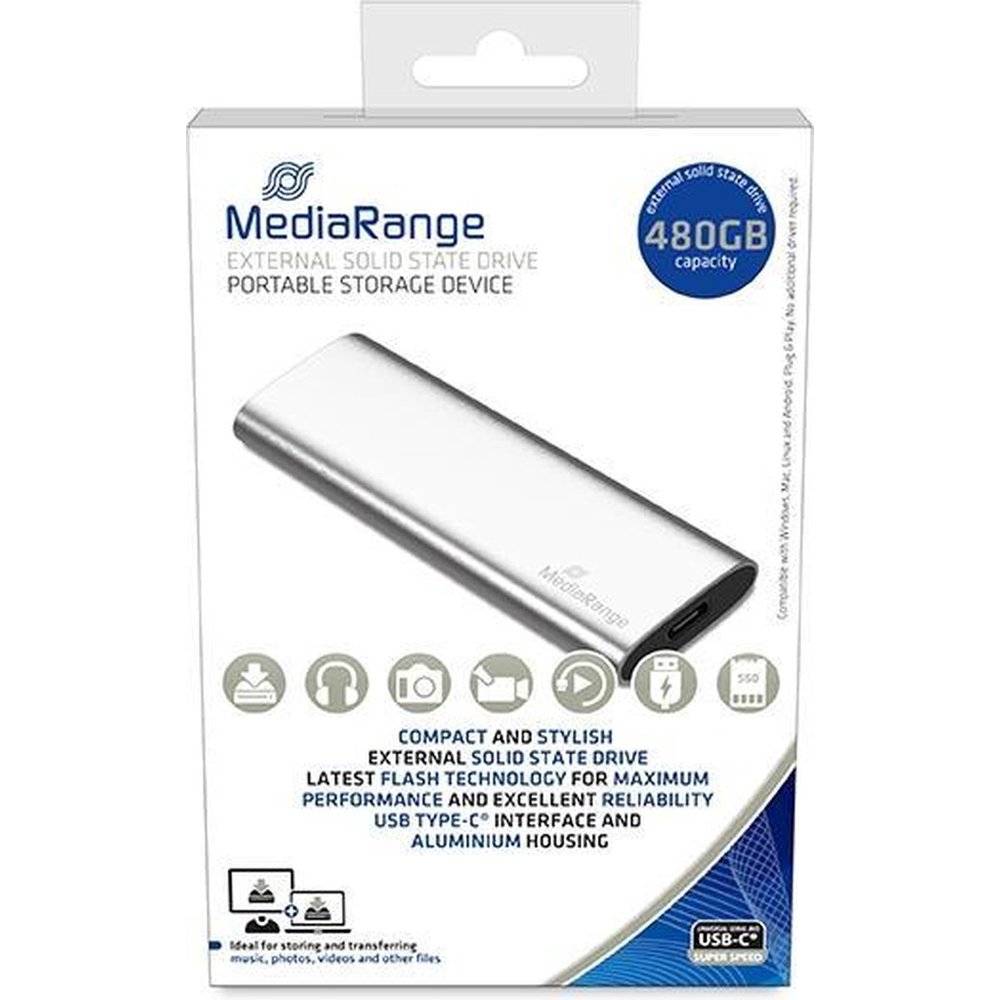 MediaRange SSD 480GB USB Type-C extern MR1102 zilver