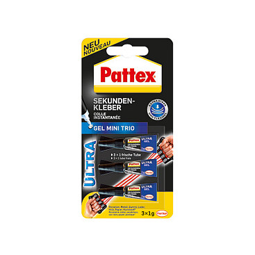 Pattex secondenlijm Mini-Trio Gel, 3 Tuben met je 1g