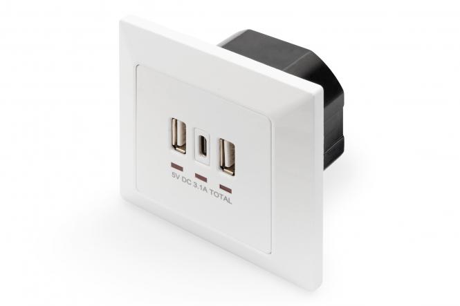 DIGITUS inbouw Ladedose USB 2x USB A 1x USB Type-C, wit