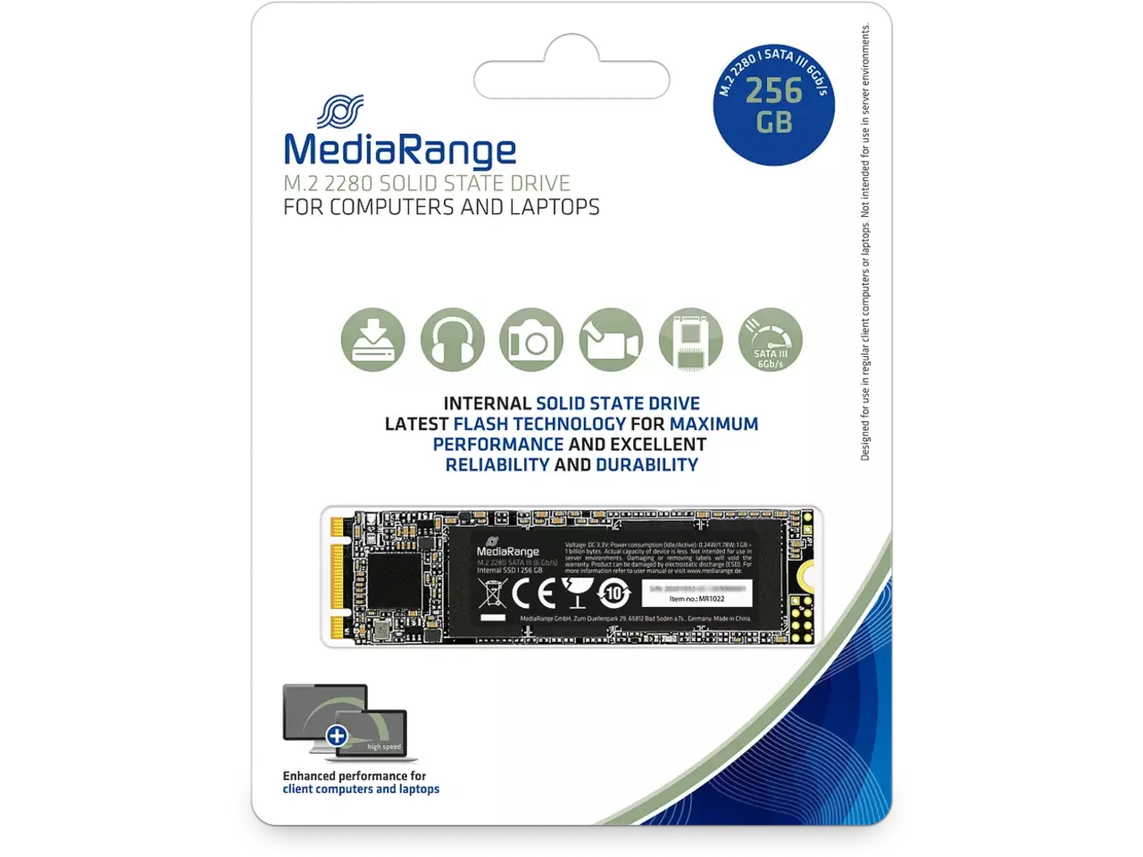 MediaRange Intern.M.2 2280 SATA 6 Gb/s-3D TLC Nand 256GB