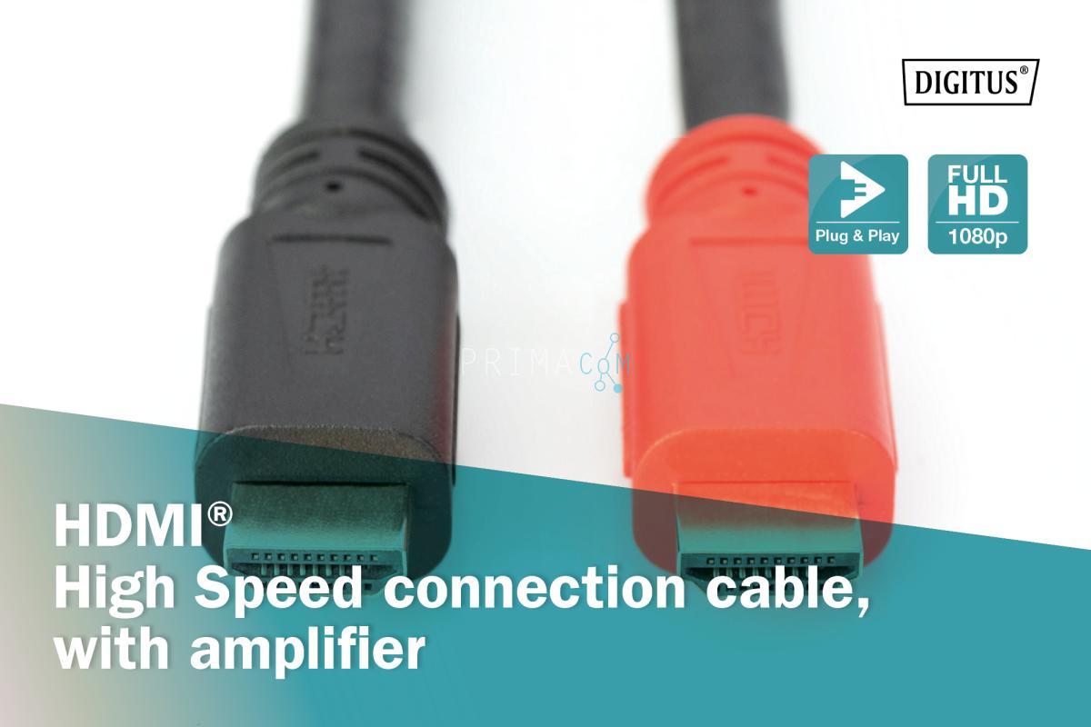 DIGITUS HDMI High Speed aansluitkabel,met versterker,30m,zwart