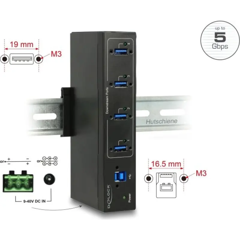 DELOCK Industrie HUB 4xUSB 3.0 Type-A 15kV ESD Schutz extern