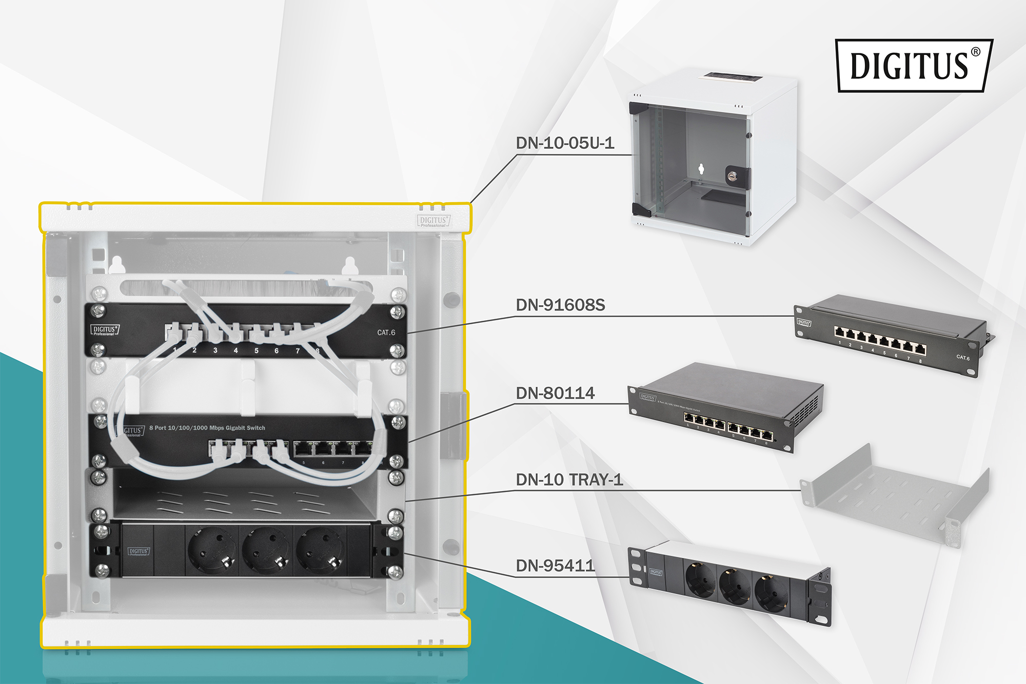 DIGITUS netwerk-Set 254 mm (10) - 6HE, 312x300 mm (BxT)