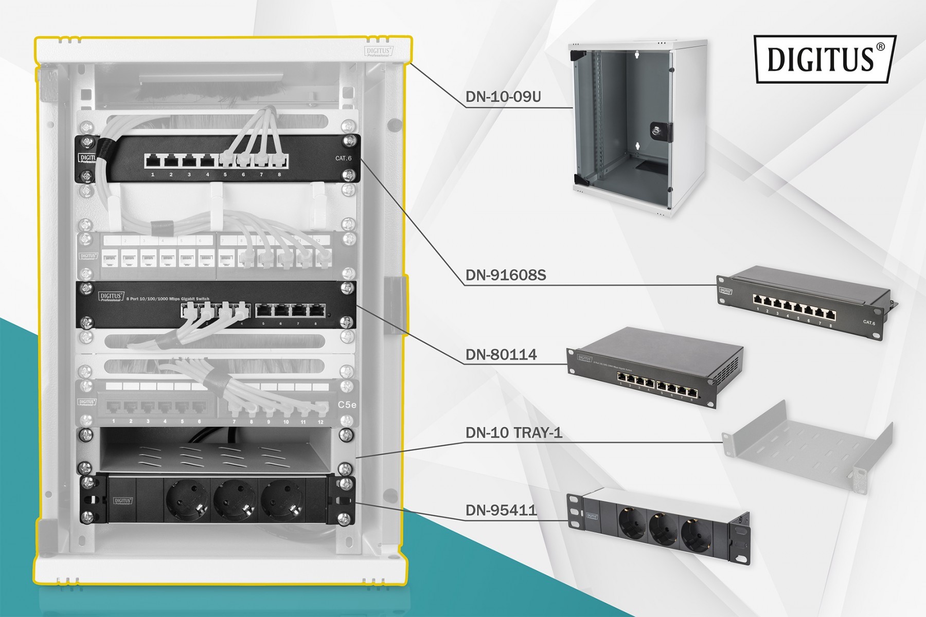 DIGITUS netwerk-Set 254 mm (10) - 9HE, 312x300mm (BxT)