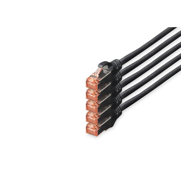 DIGITUS CAT 6 S/FTP Patchkabel, 5 stuks, 10m, zwart