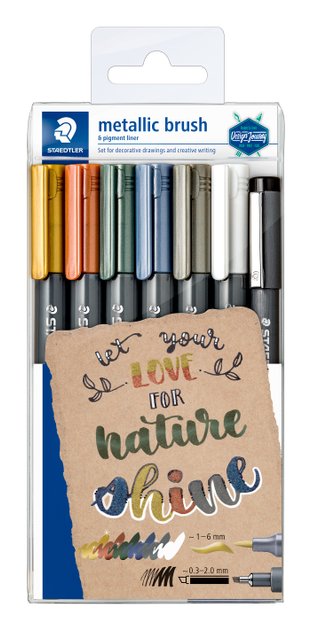 STAEDTLER markeer stift Metallic & white brush 6 St.& 1 pigm.