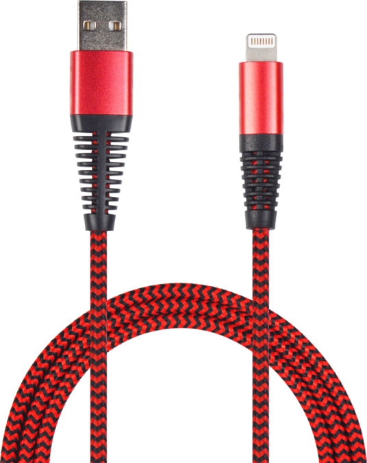2GO USB Lade-/gegevenskabel Lightning 1m Nylon rood PET-Verp.