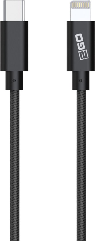 2GO gegevenskabel lightning-USB Type-C antraciet-1m MFI zert