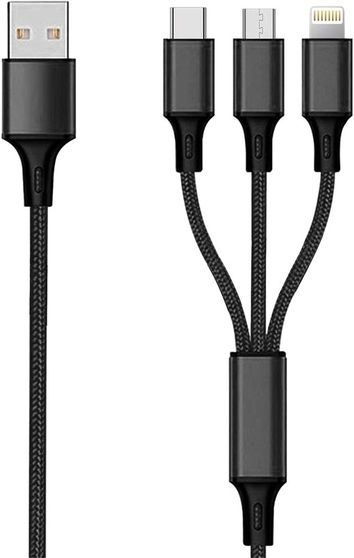 2GO 3in1 USB oplaadkabel Micro-USB,Apple,TypeC Nylon 1,5m zwart
