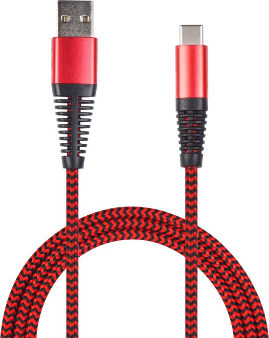 2GO USB Lade-/gegevenskabel USB Type-C 3.1 Nylon 1m rood