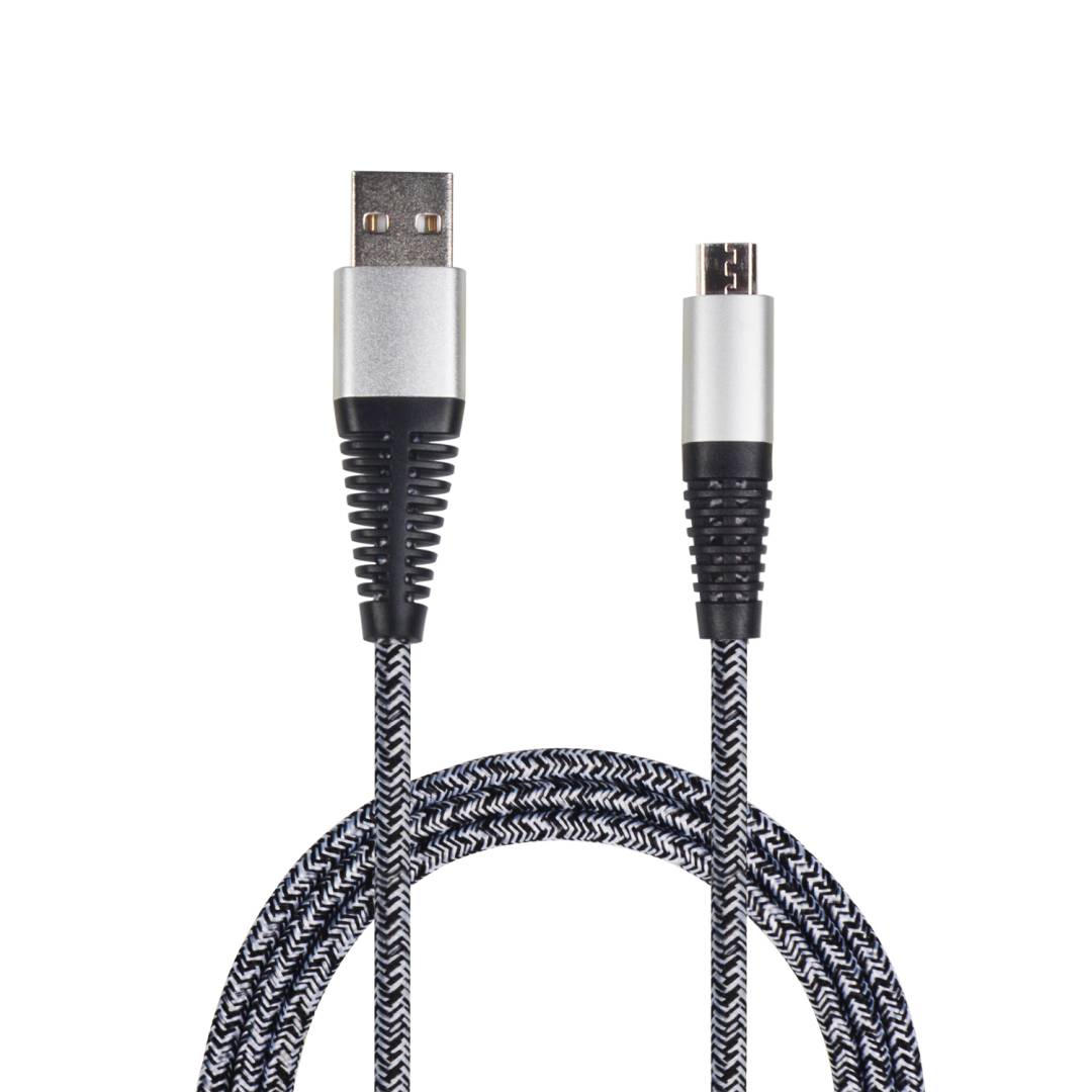 2GO USB Lade-/gegevenskabel USB-A - Micro-USB 1m Nylon zilver