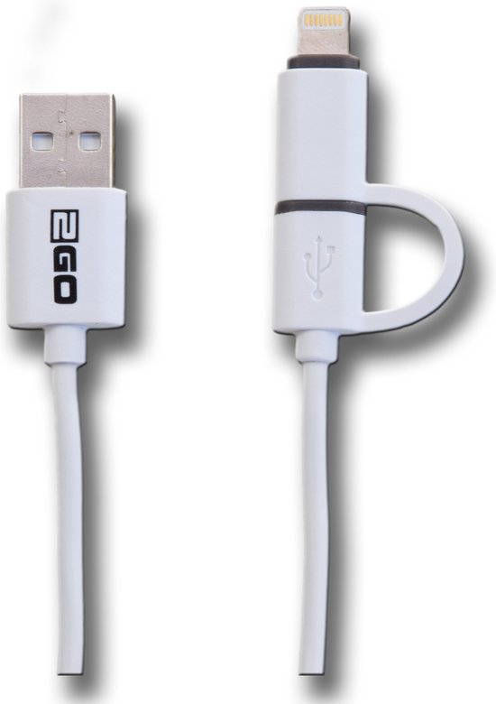 2GO 2in1 USB Lade-/gegevenskabel f. Micro-USB & Apple 100cm ws