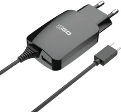 2GO Lader 12W USB-C + 1-Port 1x USB-A Kabel 1,4m zwart
