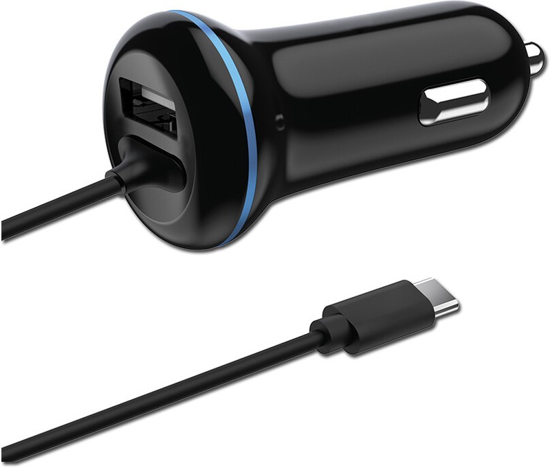 2GO USB-Kfz-Lader 2400mA DUO Type C 3.1 + 1x USB zwart