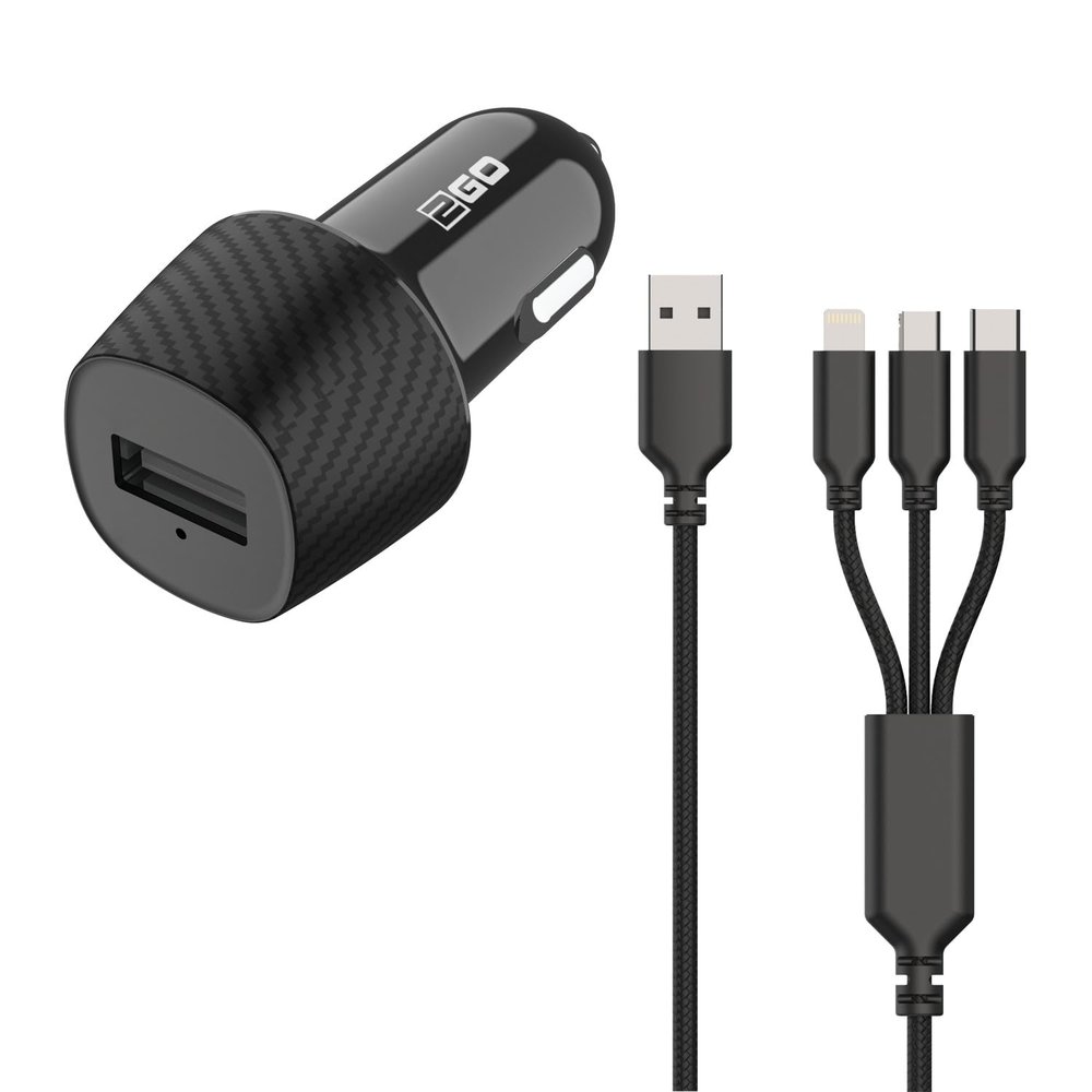 2GO KFZ-Lader 3000mA 3in1 Micro-USB, Lightning, USB-C zwart