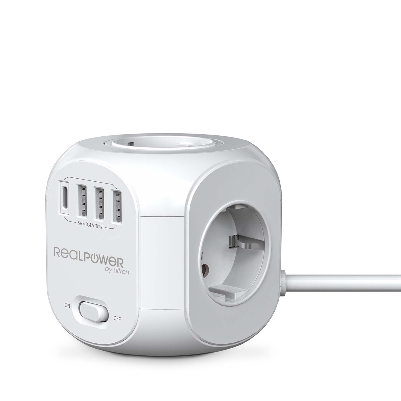 RealPower Steckdosenwürfel PowerBox 431 + 3xUSB-A / 1xUSB-C