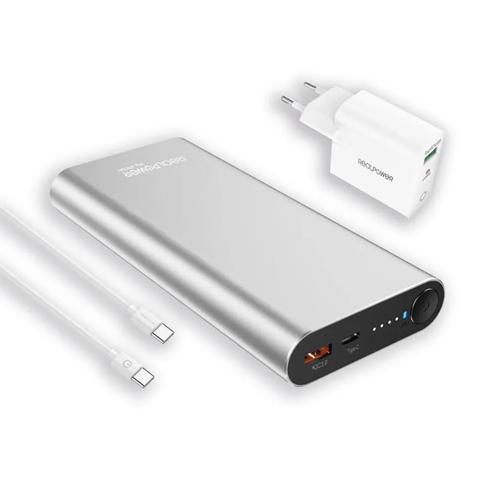 RealPower Powerbank PB-20000PD Pro Set zilver 20.000mAh