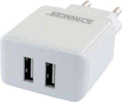 Schwaiger 230V oplader 2x USB 2.4A weiß