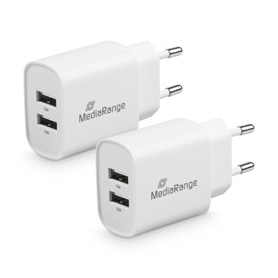 MediaRange Lader 12W 2-Port 2x USB-A, weiß