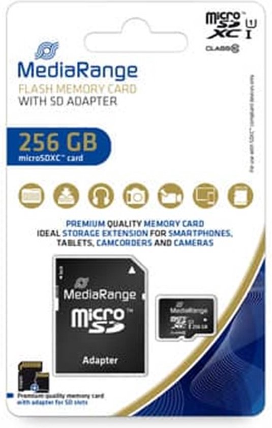 MediaRange SD MicroSD Card 256GB UHS-1 Cl.10 inkl. Adapter