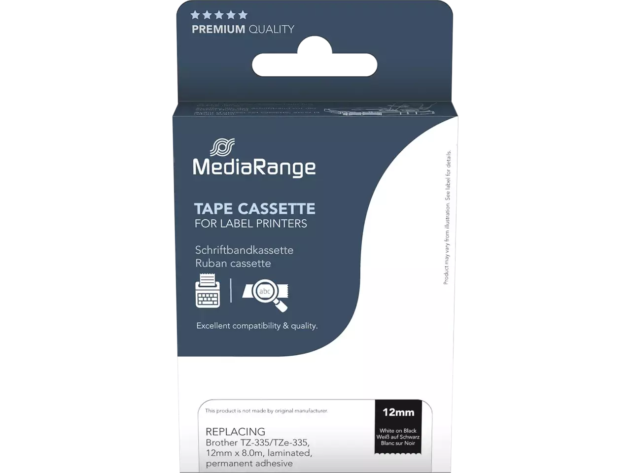 MediaRange Schriftbandka. Brother TZ-335/TZe-335 12mm, 8m ws