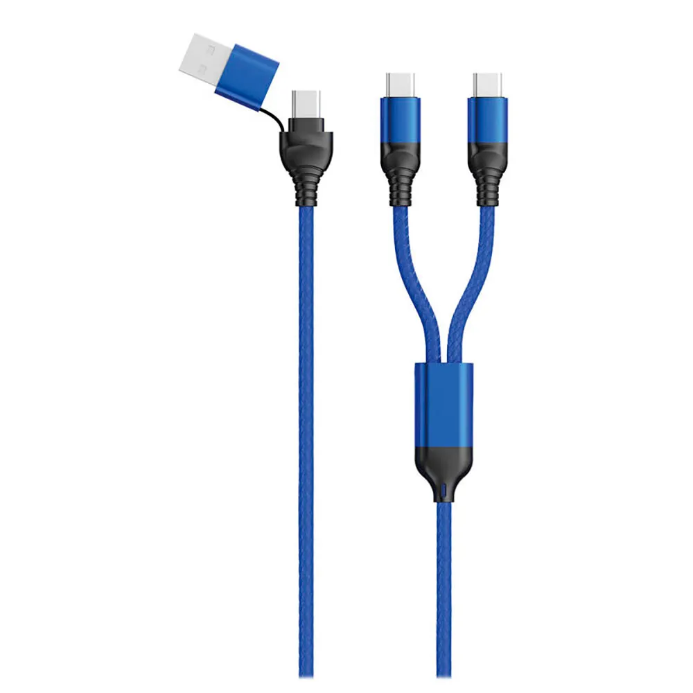 2GO USB / Type C oplaadkabel DUO 2x USB-C Nylon 1,2m blauw