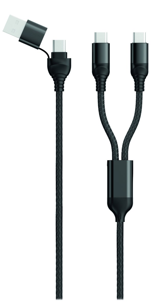 2GO USB / Type C oplaadkabel DUO 2x USB-C Nylon 1,2m zwart