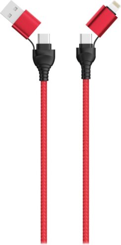 2GO USB / Type C oplaadkabel 4 in 1 USB A, Lighn. 1,2m rood