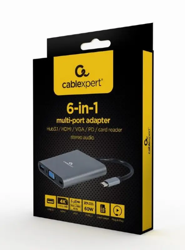 gembird USB Type-C 6-in-1 combi Adapter spacegrau
