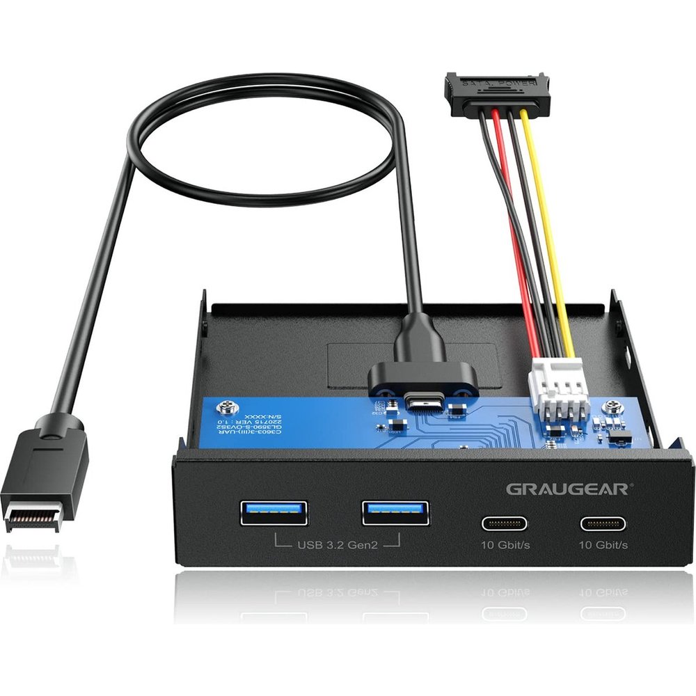 GRAUGEAR Multi Frontblende 4-Fach USB-HUB, 2x USB-C,2x USB-A retail