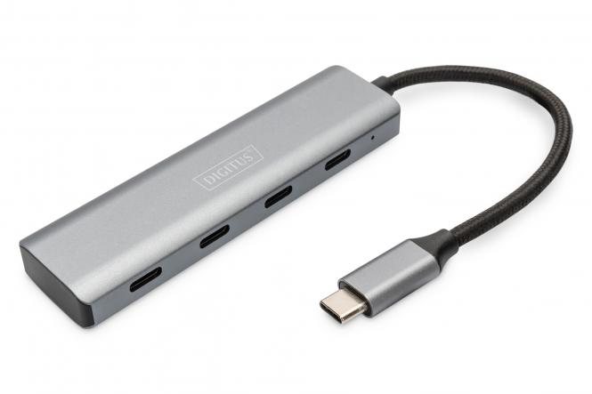 DIGITUS USB-C-Hub 4-Port 3.1->4xC3.1 integr. Kabel zilver