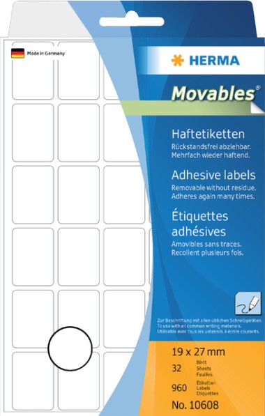 Zelfklevende etiketten wit Movables/verwijderbaar 19x27 mm 960 st