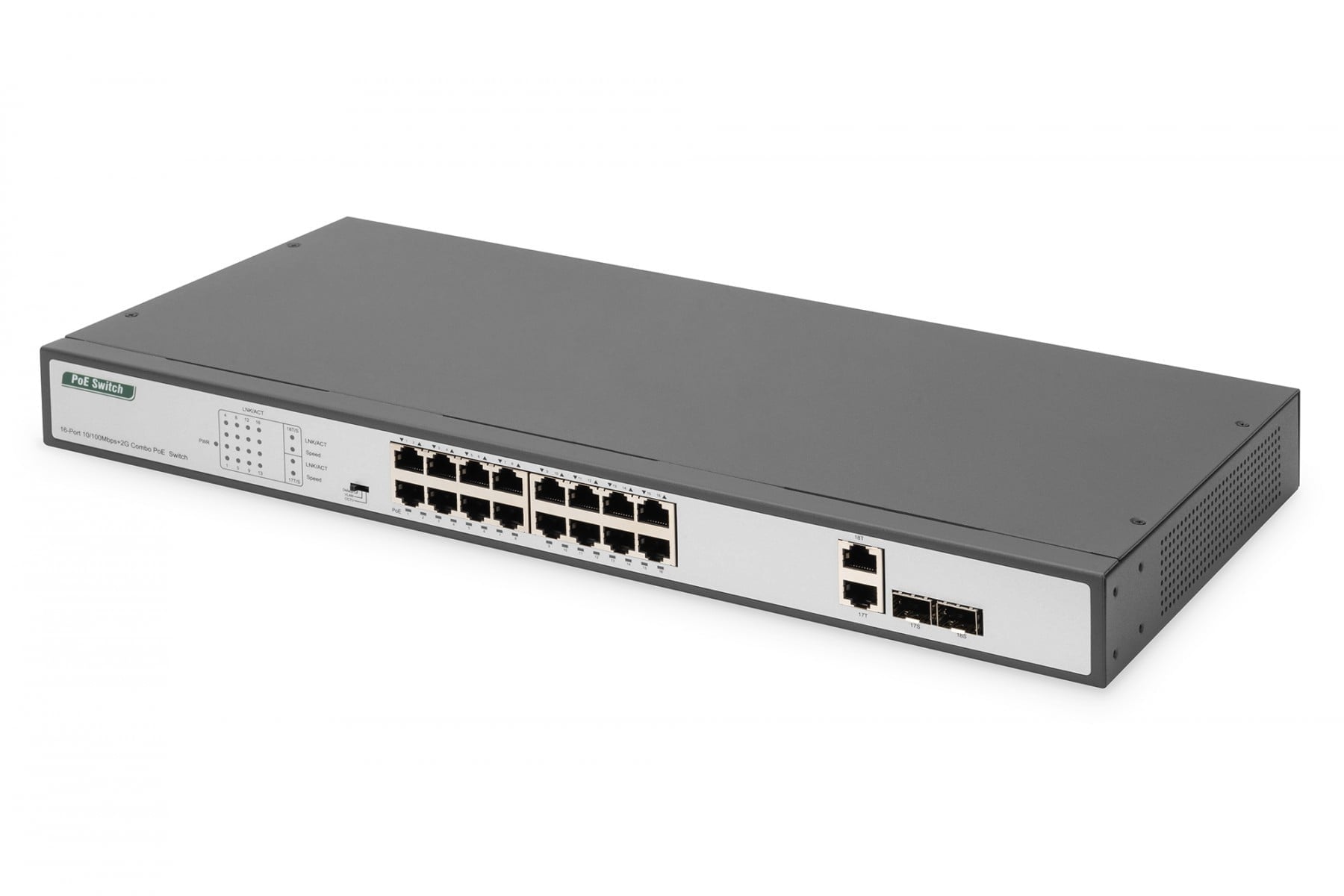 DIGITUS Switch 16-Port 10/100 250W PoE Unmanaged zwart
