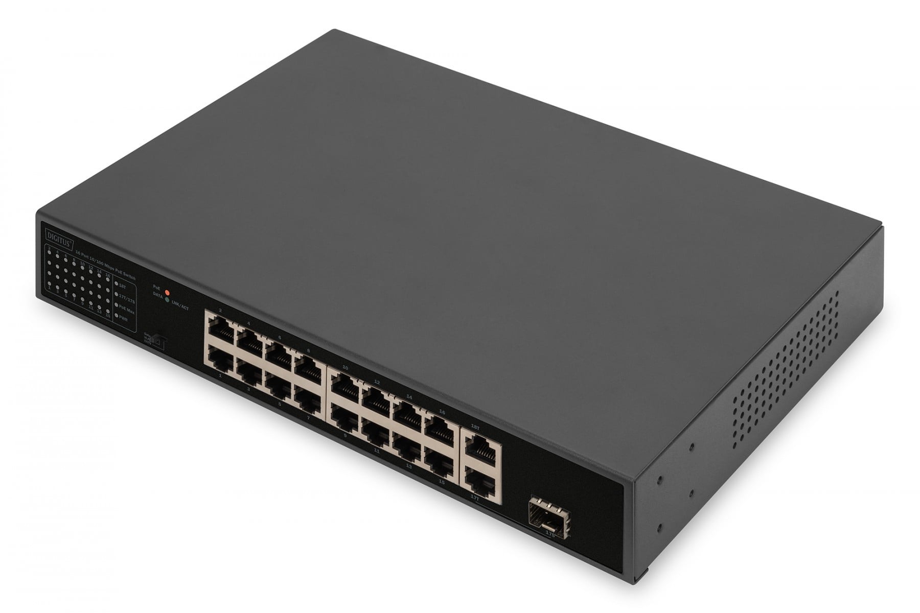 DIGITUS Switch 16-Port 10/100 32W PoE zwart