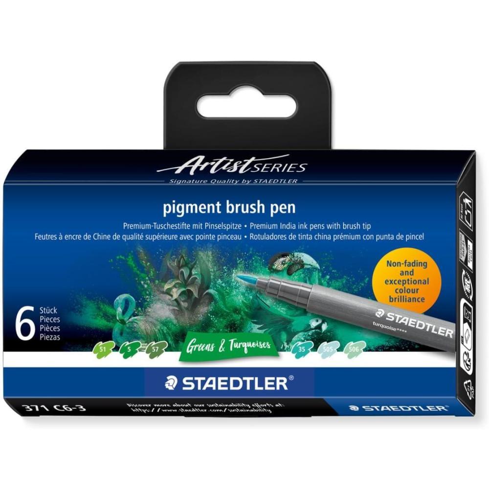 STAEDTLER MultiInk Pigment Arts brush pen 6er-Set groen&türki retail