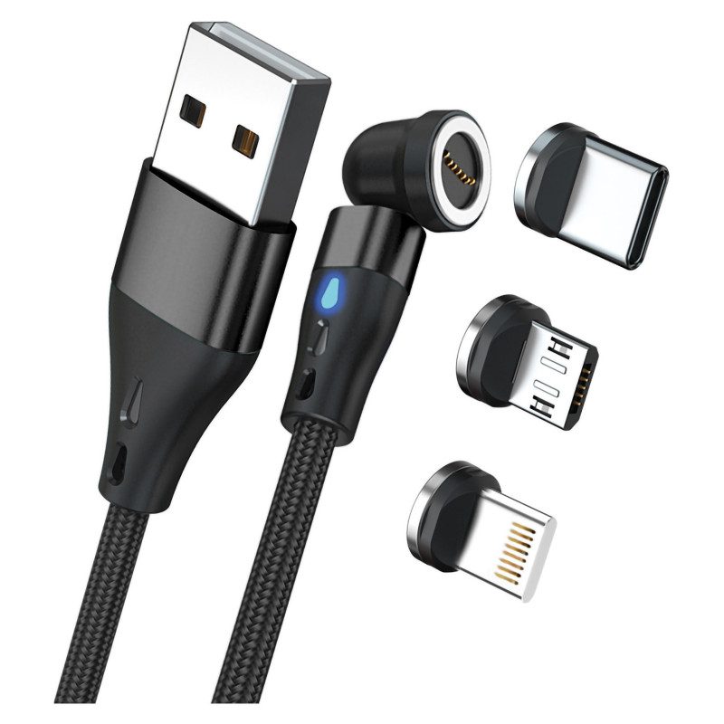 RealPower Magnetic cable 3 Amp,20cm,zwart met adapters