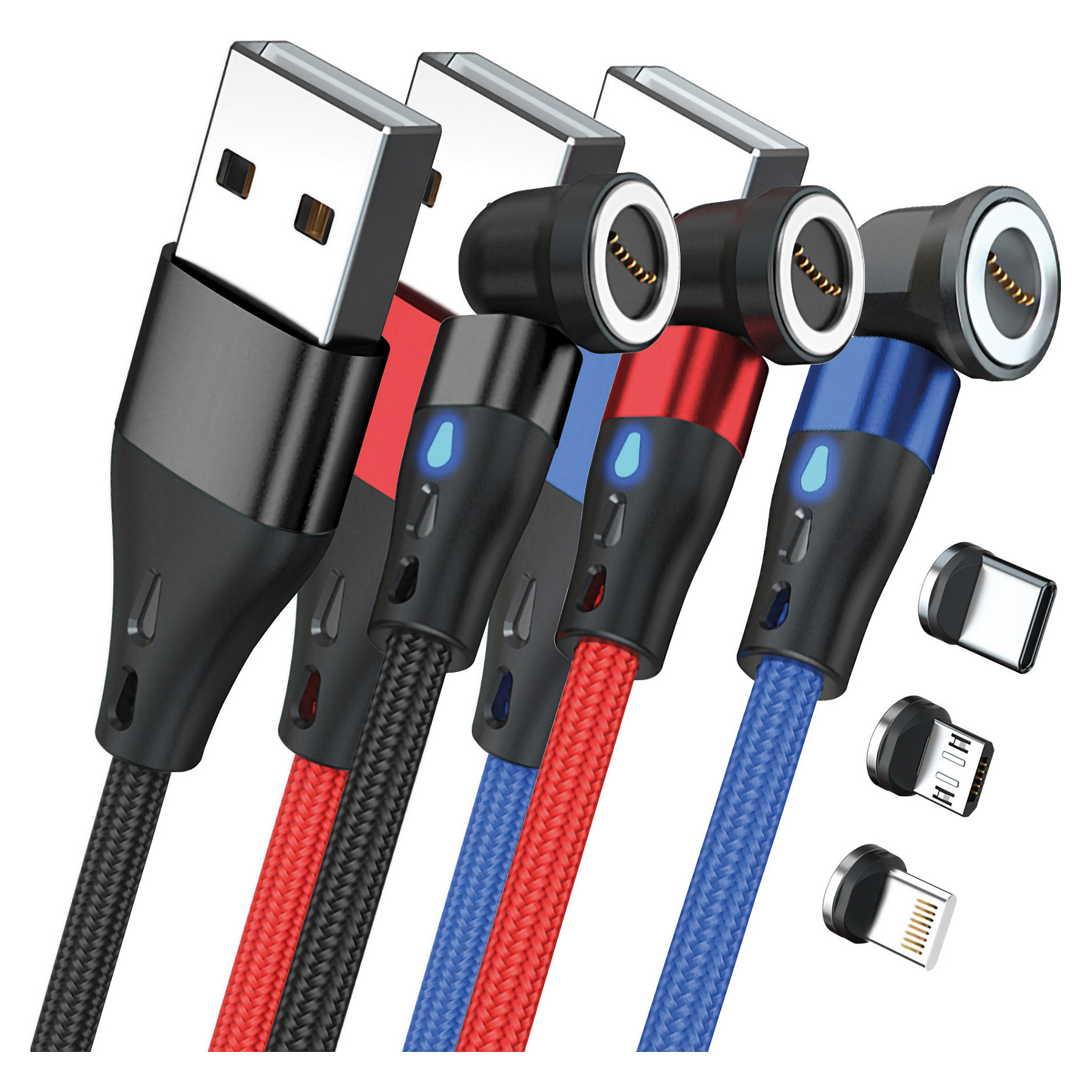 RealPower Magnetic cable 3 Amp Set,1m,3 Kabel met adapters